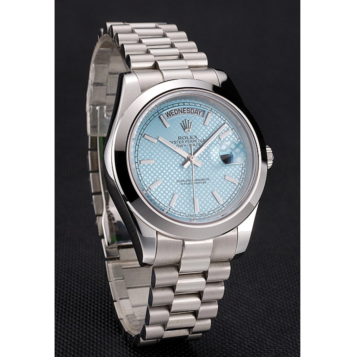 Rolex copies cheap Rolex 40 Stainless Date Steel Day Swiss Platinum Bracelet And Dial Case Ice Blue 0515
